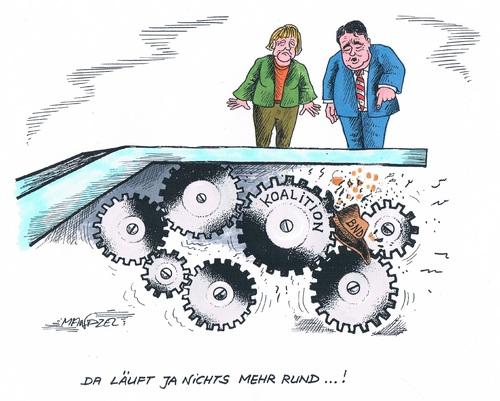 Cartoon: Knistern im Koalitionsgetriebe (medium) by mandzel tagged bnd,krise,koalition,merkel,gabriel,spannungen,bnd,krise,koalition,merkel,gabriel,spannungen