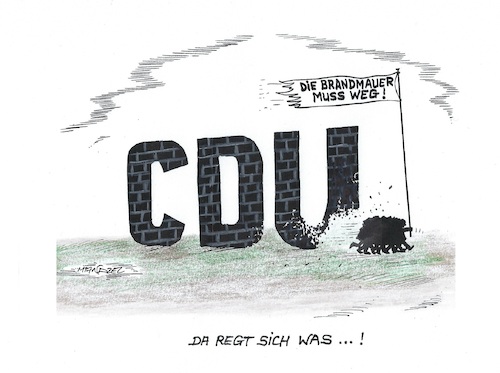 Cartoon: Kontrollverlust (medium) by mandzel tagged cdu,brandmauer,deutschland,zerreissprobe,politik,rechtsdrall,cdu,brandmauer,deutschland,zerreissprobe,politik,rechtsdrall
