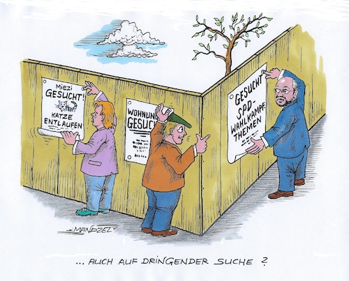 Cartoon: Krampfhaftes Suchen (medium) by mandzel tagged schulz,wahlen,spd,kanzleramt,wahlkampfhemensuche,schulz,wahlen,spd,kanzleramt,wahlkampfhemensuche