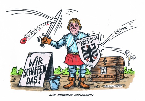 Cartoon: Merkel bleibt hart (medium) by mandzel tagged merkel,kanzlerin,asyl,flüchtlingspolitik,deutschland,zuwanderer,merkel,kanzlerin,asyl,flüchtlingspolitik,deutschland,zuwanderer