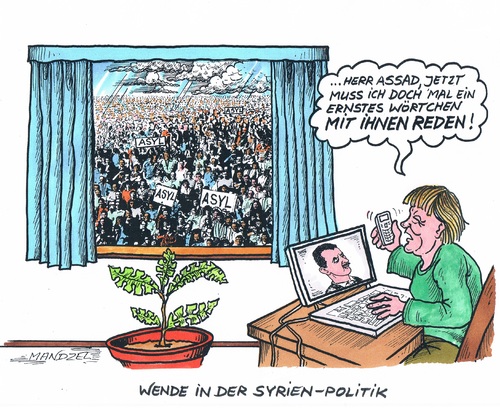 Cartoon: Merkel will mit Assad verhandeln (medium) by mandzel tagged assad,merkel,verhandlungen,syrien,flüchtlinge,krieg,lager,asyl,geld,assad,merkel,verhandlungen,syrien,flüchtlinge,krieg,lager,asyl,geld