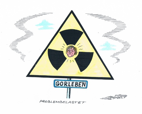 Cartoon: Merkels Atompolitik (medium) by mandzel tagged gorleben,merkel,endlagerung,probleme,gorleben,merkel,endlagerung,probleme
