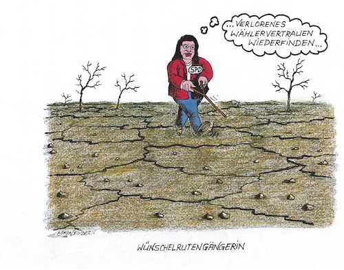 Cartoon: Nahles an der Wünschelrute (medium) by mandzel tagged wahlen,spd,csu,afd,fdp,bayern,verluste,wählerfrust,wahlen,spd,csu,afd,fdp,bayern,verluste,wählerfrust