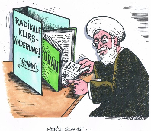 Cartoon: Neue Schlagzeile aus dem Iran (medium) by mandzel tagged rohani,iran,kursänderung,atompolitik,hoffnung,rohani,iran,kursänderung,atompolitik,hoffnung