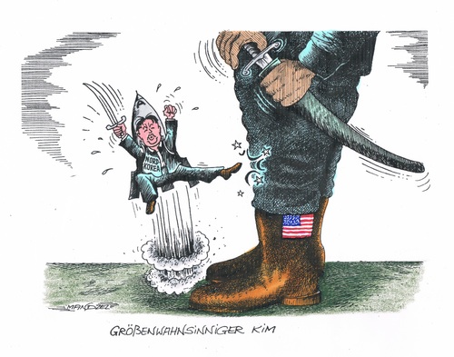 Cartoon: nordkorea provoziert (medium) by mandzel tagged nordkorea,atomerstschlag,amerika,nordkorea,atomerstschlag,amerika