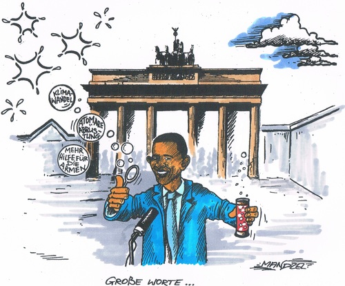 Cartoon: Obama in Berlin (medium) by mandzel tagged berlin,obama,seifenblasen,berlin,obama,seifenblasen
