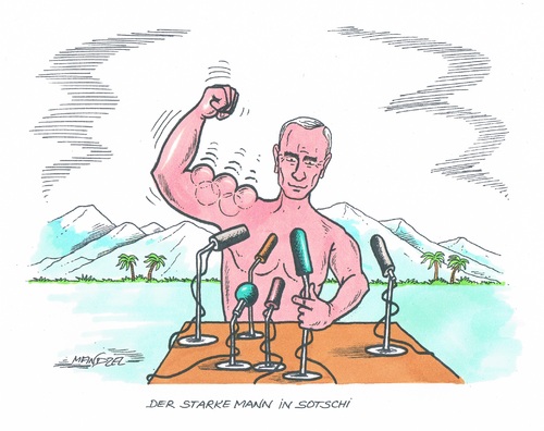 Cartoon: Putin lässt die Muskeln spielen (medium) by mandzel tagged stärke,russland,putin,sotschi,olympiade,olympiade,sotschi,putin,russland,stärke