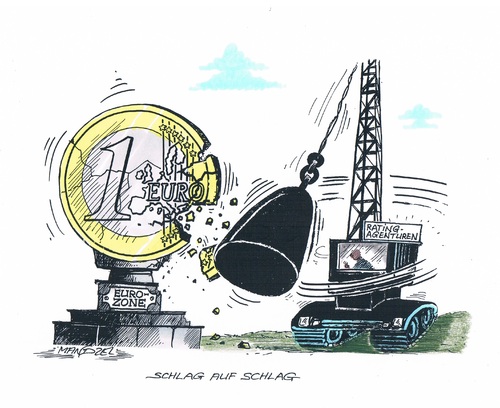 Cartoon: Ratingagenturen zerstör.Eurozon (medium) by mandzel tagged euro,eurozone,abrissbirne,ratingagenturen