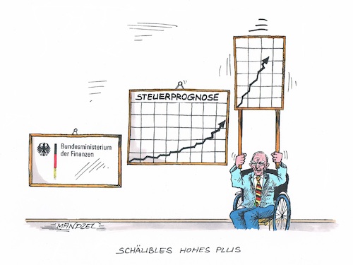 Cartoon: Schäuble im Hoch (medium) by mandzel tagged schäuble,steuerplus,finanzministerium,deutschland,mandzel,karikatur,prognose,überschüsse,schäuble,steuerplus,finanzministerium,deutschland,mandzel,karikatur,prognose,überschüsse