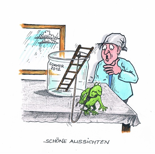 Cartoon: Schöne Wetteraussichten 2012 (medium) by mandzel tagged regen,hals,den,um,strick,wetterfrosch,2012,sommer,wetterfrosch,sommer,regen