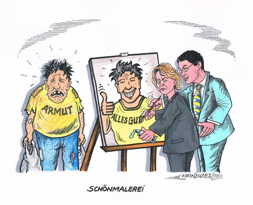 Cartoon: Schönmalerei (medium) by mandzel tagged armutsbericht,von,der,leyen,rösler,schönmalerei,armutsbericht,von,der,leyen,rösler,schönmalerei