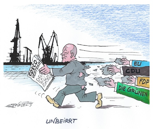 Cartoon: Scholz lässt sich nicht beirren (medium) by mandzel tagged scholz,kanzler,cosco,china,hafendeal,widerstände,deutschland,fdp,cdu,die,grünen,scholz,kanzler,cosco,china,hafendeal,widerstände,deutschland,fdp,cdu,die,grünen