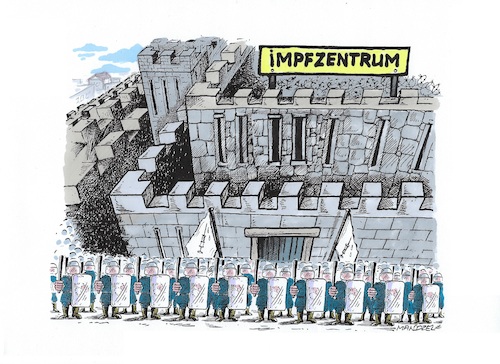 Cartoon: Schutzmaßnahme (medium) by mandzel tagged corona,pandemie,impfzentren,schutzmaßnahmen,corona,pandemie,impfzentren,schutzmaßnahmen