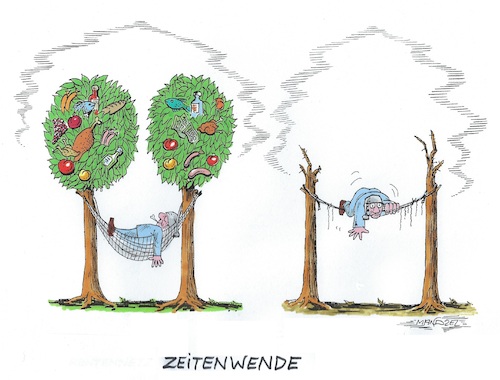 Cartoon: So ändern sich die Zeiten (medium) by mandzel tagged deutschland,krieg,schulden,waffenkäufe,flüchtlinge,energie,klima,inflation,lebensmittelpreise,deutschland,krieg,schulden,waffenkäufe,flüchtlinge,energie,klima,inflation,lebensmittelpreise