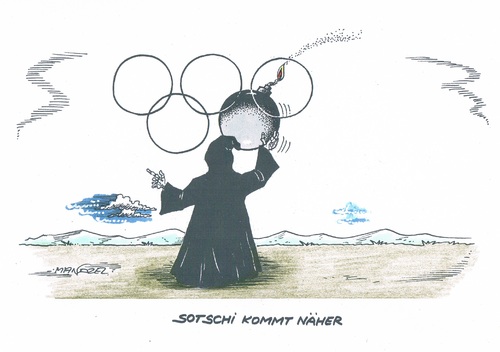 Cartoon: Sotschi im Visier (medium) by mandzel tagged olympiade,sotschi,terror,separatisten,russland,olympiade,sotschi,terror,separatisten,russland