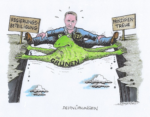 Cartoon: Spagat der Grünen und der FDP (medium) by mandzel tagged koalition,fdp,grün,cdu,regierungsbildung,wahlen,deutschland,der,koalition,fdp,grün,cdu,regierungsbildung,wahlen,deutschland