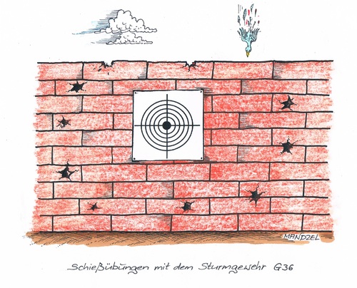 Cartoon: Sturmgewehr G 36 (medium) by mandzel tagged sturmgewehr,bundesdwehr,zielungenauigkeit,sturmgewehr,bundesdwehr,zielungenauigkeit