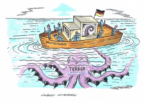 Cartoon: Terrorgefahr in Deutschland (medium) by mandzel tagged deutschland,is,terror,islam,sprengstoff,migranten,dauergefahr,deutschland,is,terror,islam,sprengstoff,migranten,dauergefahr