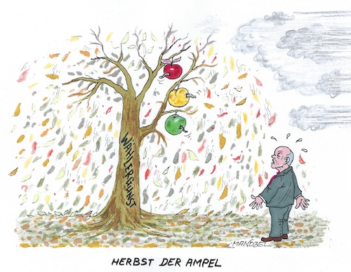 Cartoon: Trübe Zeiten (medium) by mandzel tagged deutschland,regierung,ampel,herbststimmung,wählergunstverlust,deutschland,regierung,ampel,herbststimmung,wählergunstverlust