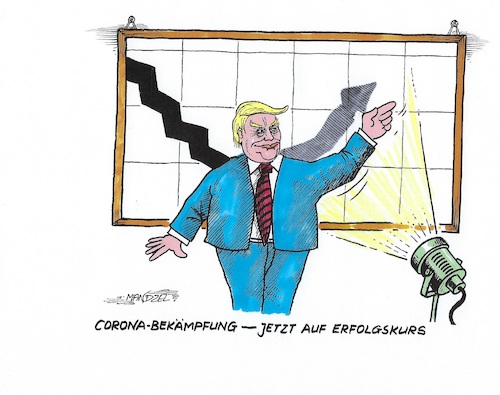 Cartoon: Trumps gute Bilanz (medium) by mandzel tagged corona,pandemie,panik,chaos,hysterie,usa,trump,wahlkampf,bilanz,corona,pandemie,panik,chaos,hysterie,usa,trump,wahlkampf,bilanz