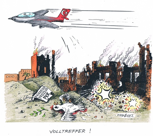 Cartoon: Türkei bombardiert Kurdistan (medium) by mandzel tagged türkei,friedensprozess,pkk,kurden,bombardement,türkei,friedensprozess,pkk,kurden,bombardement