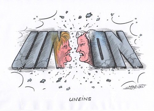 Cartoon: Uneinigkeit (medium) by mandzel tagged union,flüchtlingskrise,merkel,seehofer,uneinigkeit,ultimatum,obergrenze,union,flüchtlingskrise,merkel,seehofer,uneinigkeit,ultimatum,obergrenze