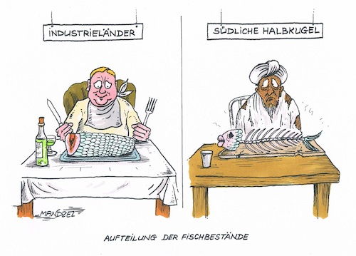 Cartoon: Ungerechte Aufteilung (medium) by mandzel tagged fischbestände,industrieländer,aufteilung,ungerechtigkeit,hunger,armut,ausbeutung,fischbestände,industrieländer,aufteilung,ungerechtigkeit,hunger,armut,ausbeutung