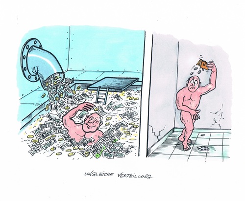 Cartoon: Ungleiche Geldverteilung (medium) by mandzel tagged baden,in,geld,übergroßer,reichtum,bittere,armut,geringe,einkommen,baden,in,geld,übergroßer,reichtum,bittere,armut,geringe,einkommen