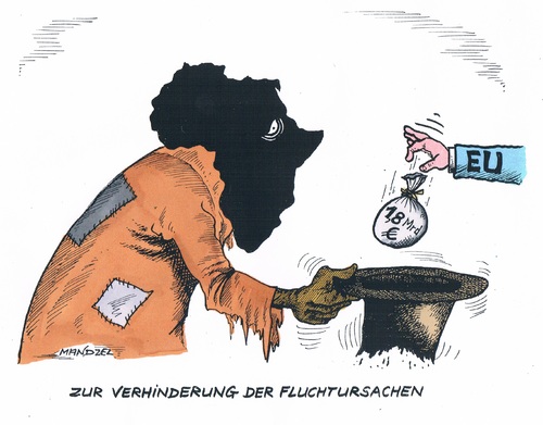 Cartoon: Vermeidung der Fluchtursachen (medium) by mandzel tagged flüchtlinge,afrika,eu,hilfsgelder,finanzen,zuwanderung,flüchtlinge,afrika,eu,hilfsgelder,finanzen,zuwanderung