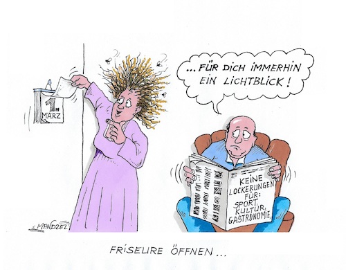 Cartoon: Vorfreude (medium) by mandzel tagged corona,pandemie,panik,chaos,hysterie,pleiten,wirtschaft,finanzen,angst,mandzel,karikatur,belastungen,friseure,corona,pandemie,panik,chaos,hysterie,pleiten,wirtschaft,finanzen,angst,mandzel,karikatur,belastungen,friseure