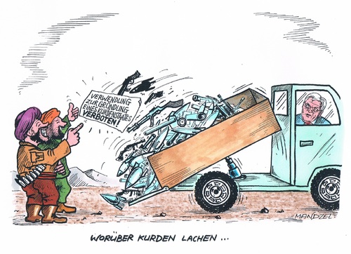 Cartoon: Waffenlieferungen in den Irak (medium) by mandzel tagged waffenlieferungen,steinmeier,kurden,nordirak,waffenlieferungen,steinmeier,kurden,nordirak