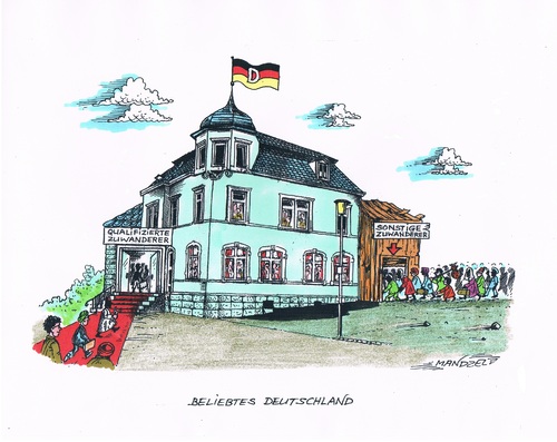 Cartoon: Zuwanderer-Magnet Deutschland (medium) by mandzel tagged zuwanderer,deutschland,zuwanderer,deutschland