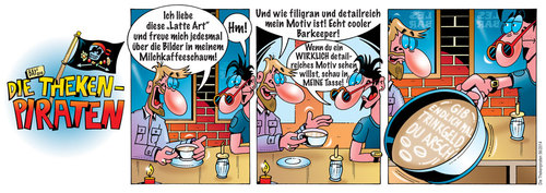 Cartoon: Die Thekenpiraten 56 (medium) by stefanbayer tagged stefanbayer,bayer,stefan,arsch,trinkgeld,filigran,detailreich,motiv,schaumbild,schaumkunst,latteart,milchkaffeeschaum,milchkaffee,restaurant,gastronomie,lounge,bar,cafe,thekenpiraten,piraten,theke