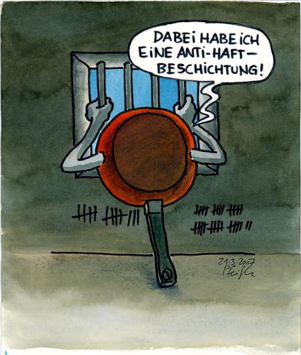 Cartoon: Antihaft-Pfanne (medium) by Andreas Pfeifle tagged bratpfanne,pfanne,produkthaftung,teflon