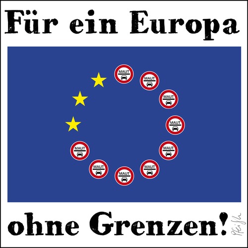 Cartoon: Grenzenloses Europa (medium) by Andreas Pfeifle tagged eu,europa,grenzen,auto,maut,autobahn,autobahnmaut,grenzenlos