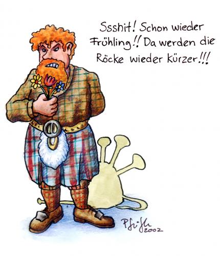 Cartoon: Schotten hassen den Frühling (medium) by Andreas Pfeifle tagged schotte,frühling,wetter,kurzer,rock