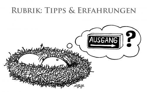 Cartoon: Tipps und Erfahrungen (medium) by Andreas Pfeifle tagged tipp,tipps,erfahrungen,eier,ausgang