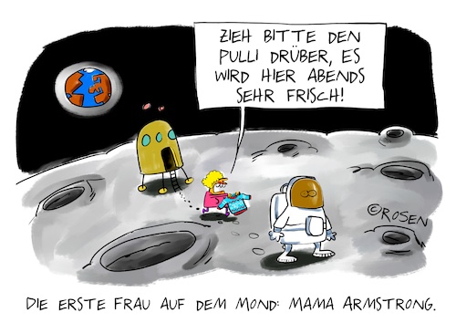 Cartoon: Die erste Frau auf dem Mond (medium) by Holga Rosen tagged mond,frau,armstrong,mond,frau,armstrong,mondlandung,1969,mutter,pulli,pullover