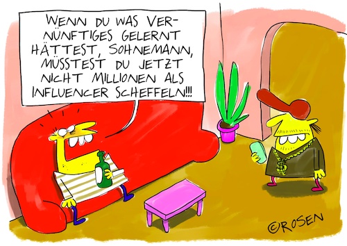 Cartoon: Influencer (medium) by Holga Rosen tagged vater,sohne,influencer,ausbildung,beruf,reich,geld,social,media,vater,sohne,influencer,ausbildung,beruf,reich,geld,social,media