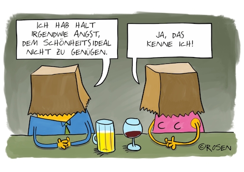 Cartoon: Schönheitsideal (medium) by Holga Rosen tagged schnheitsideal,hässlich,schön,papiertüte,mann,frau,schnheitsideal,hässlich,schön,papiertüte,mann,frau