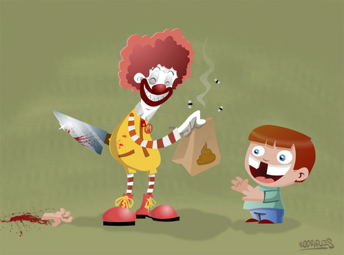 Cartoon: Happy meal (medium) by cosmicomix tagged evil,sadist,ronald,donald,mc,meal,happy,food,junk,clown