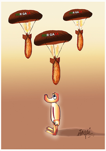 Cartoon: Aid for Gaza (medium) by ismail dogan tagged gaza
