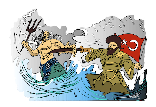 Cartoon: conflit greco turque (medium) by ismail dogan tagged mediterranee,orientale