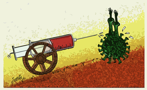 Cartoon: Covid war (medium) by ismail dogan tagged corona,vaccin