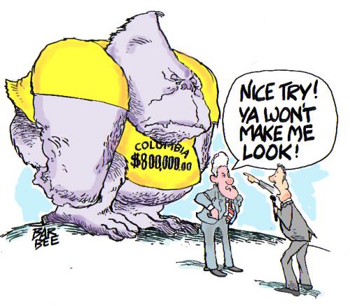 Cartoon: clinton columbia deal (medium) by barbeefish tagged speech,