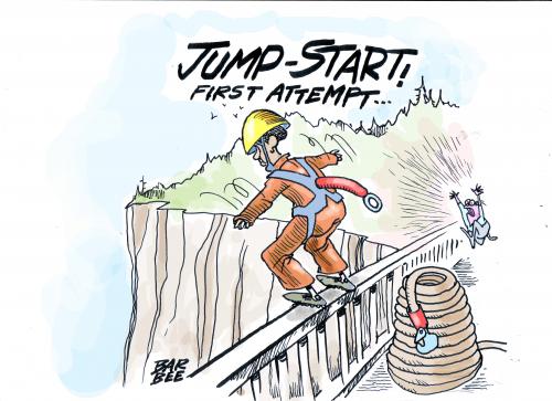 Cartoon: JUMP START the economy (medium) by barbeefish tagged better,get,it,right