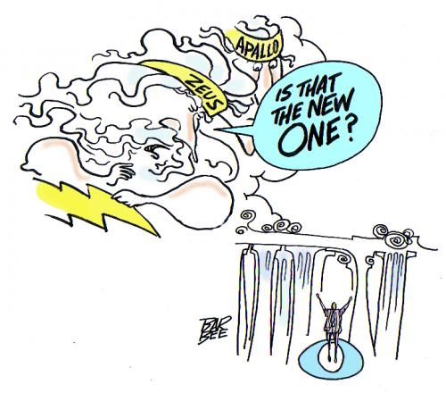 Cartoon: the gods look down (medium) by barbeefish tagged obama