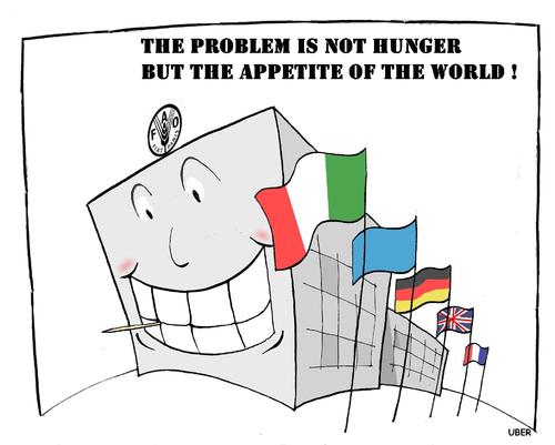 Cartoon: FAO SUMMIT IN ROME (medium) by uber tagged fame,hunger,fao,hunger,konsum,gier,habgier,appetit,verteilung,aufteilung