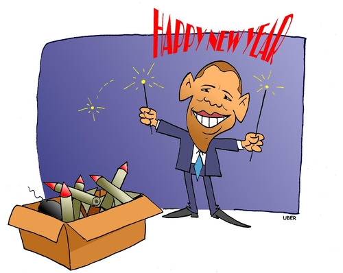 Cartoon: HAPPY NEW YEAR FIREWORKS (medium) by uber tagged obama,firework,new,year,terrorism,barack obama,feuerwerk,böller,neujahr,2010,terrorismus,barack,obama