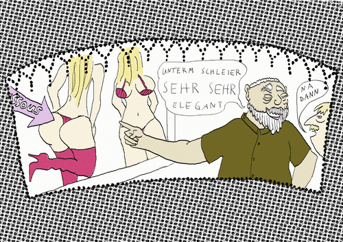 Cartoon: unterm Schleier (medium) by ailuj tagged burka,schleier,moslem,frauen,sexshop,dessous
